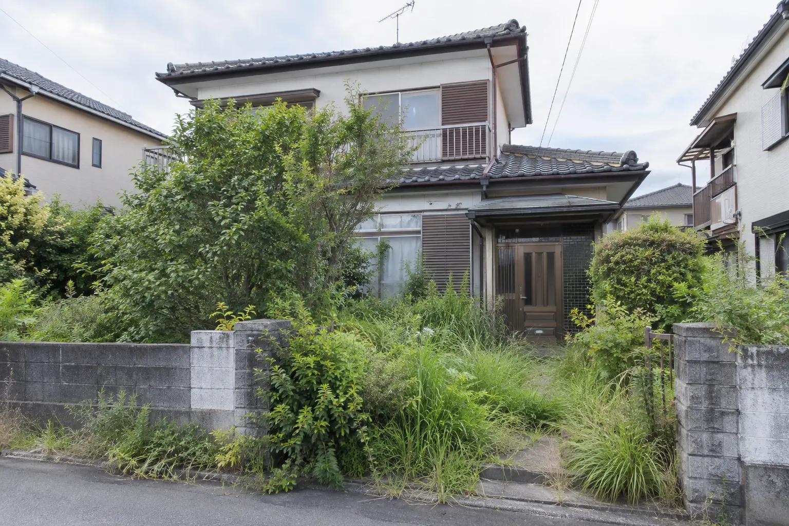 庭木が伸びた築古空き家外観の査定事例イメージ